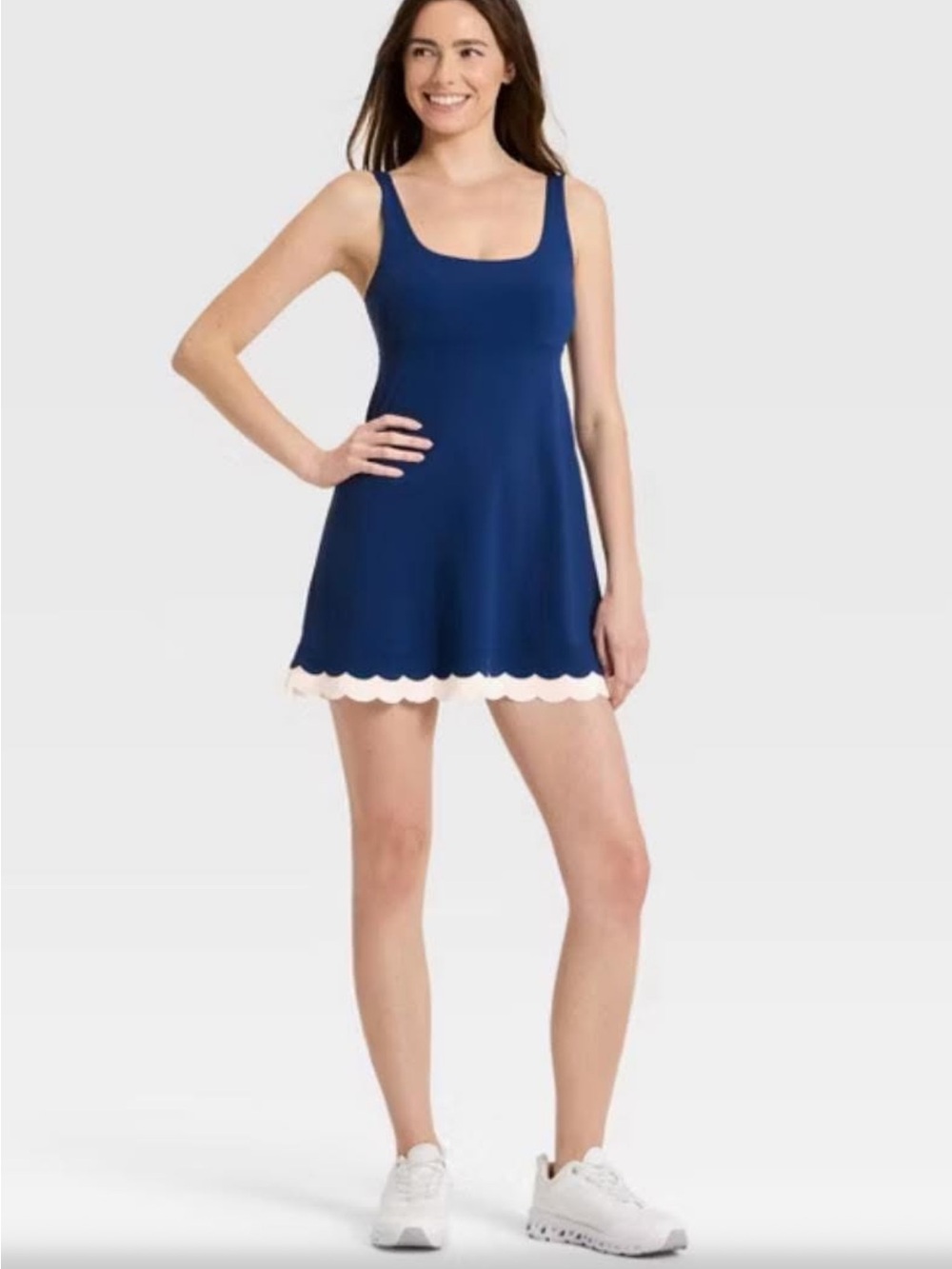 Joylab woman’s knit scallop active dress navy blue medium